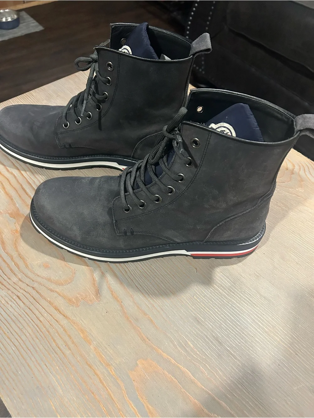 Moncler Men’s Navy Blue Suede Lace-Up Ankle Boots